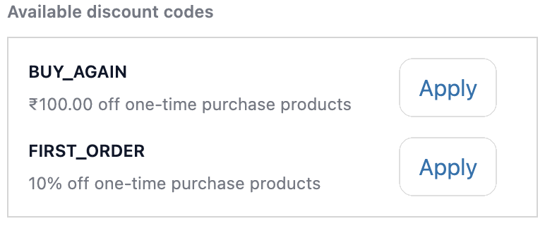 Discount Codes List at checkout